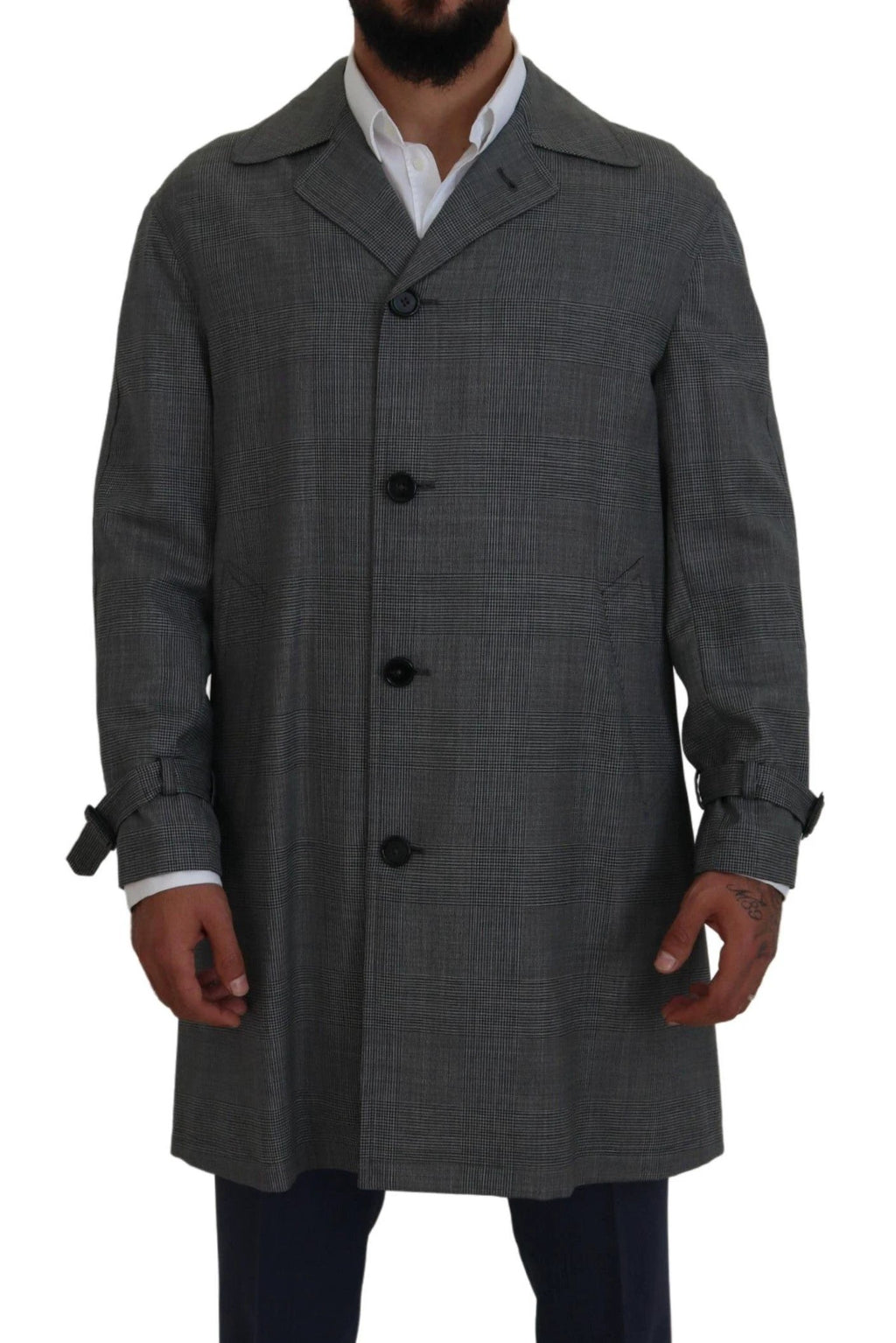 Dolce & Gabbana Gray Wool Plaid Long Trench Coat Jacket Trench Coat Jacket by Dolce & Gabbana