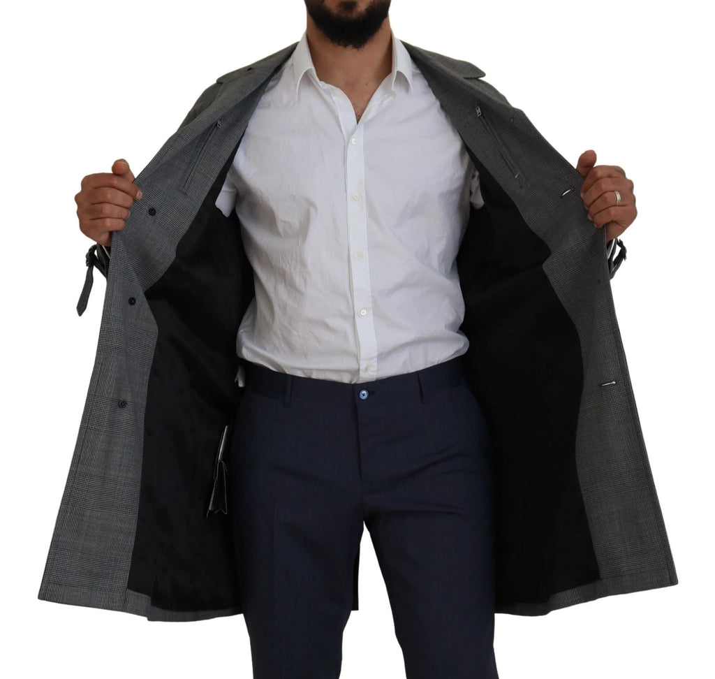 Dolce & Gabbana Gray Wool Plaid Long Trench Coat Jacket Trench Coat Jacket by Dolce & Gabbana