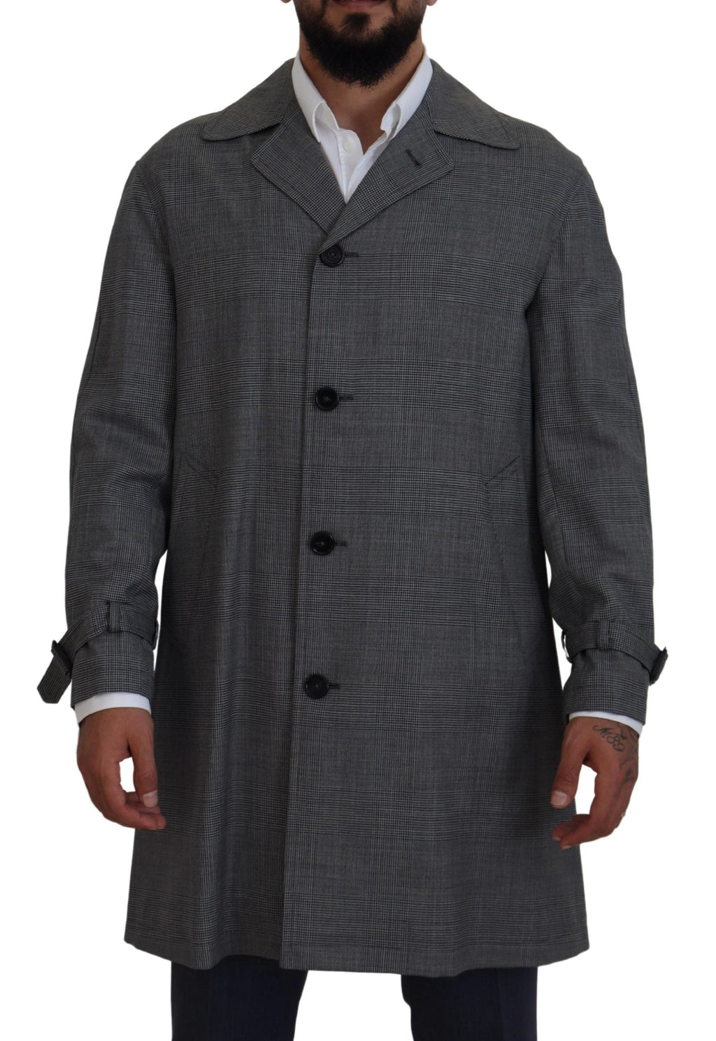 Dolce & Gabbana Gray Wool Plaid Long Trench Coat Jacket Trench Coat Jacket by Dolce & Gabbana