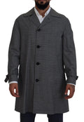 Dolce & Gabbana Gray Wool Plaid Long Trench Coat Jacket Trench Coat Jacket by Dolce & Gabbana