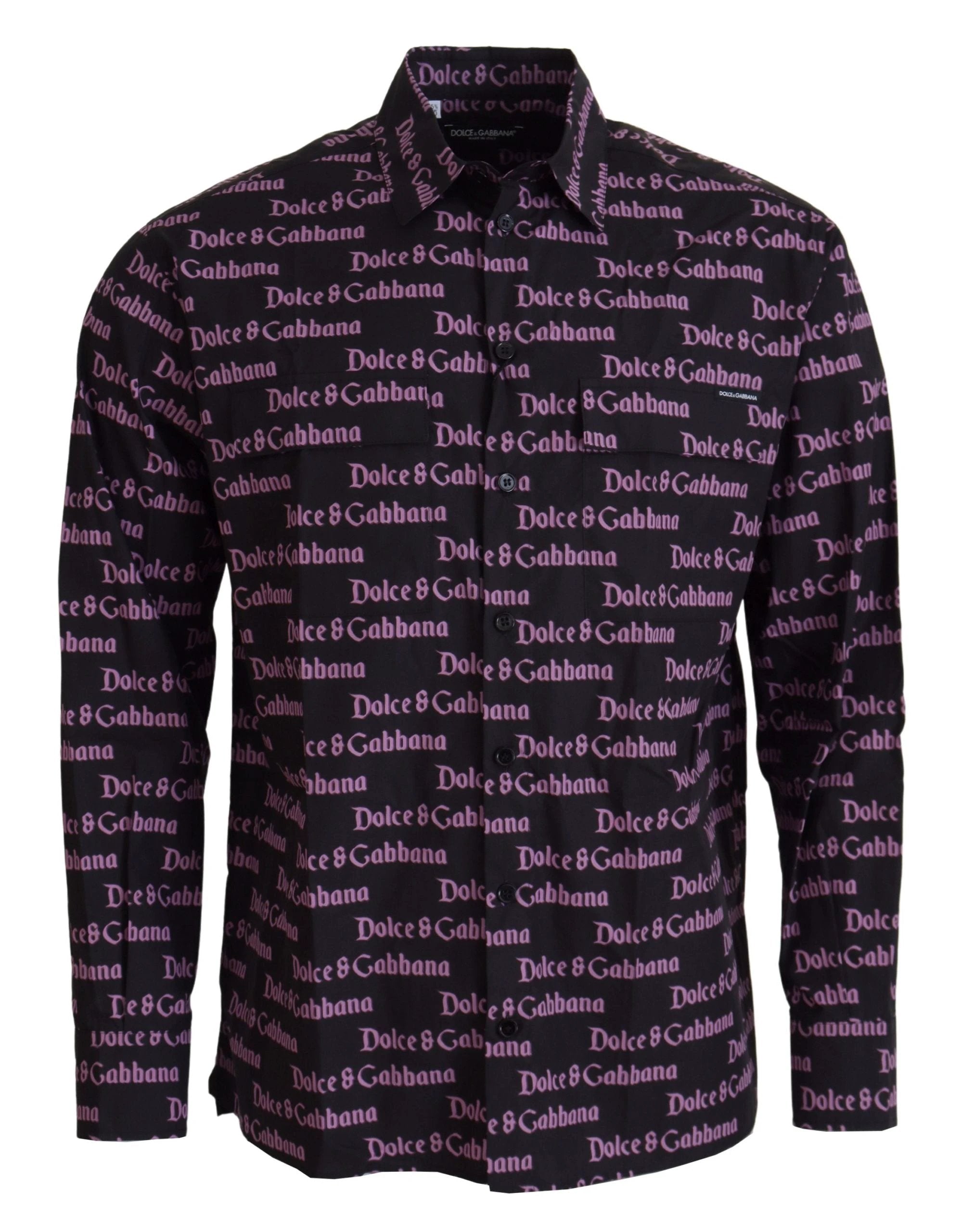 Dolce & Gabbana Black Purple Logo Slim Dress Formal Shirt by Dolce & Gabbana