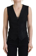 Dolce & Gabbana Black Brocade Button Down Sleeveless Vest Top by Dolce & Gabbana