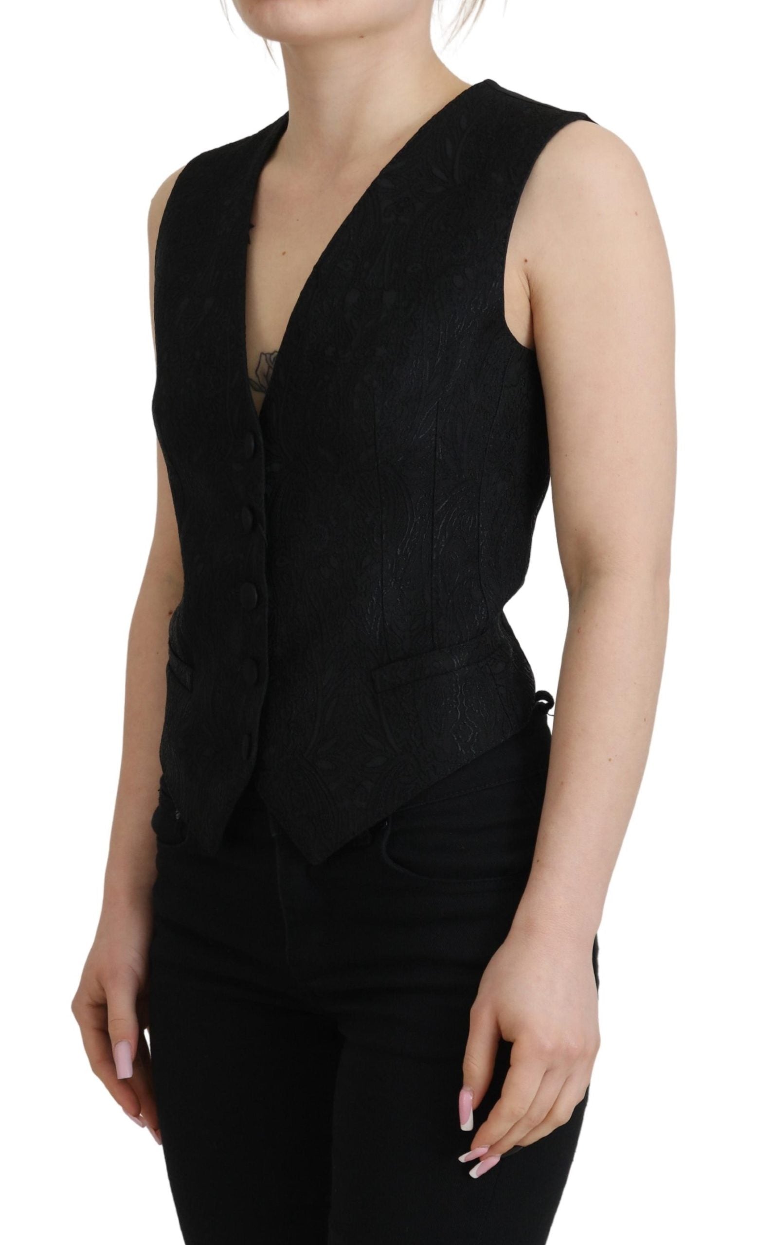 Dolce & Gabbana Black Brocade Button Down Sleeveless Vest Top by Dolce & Gabbana