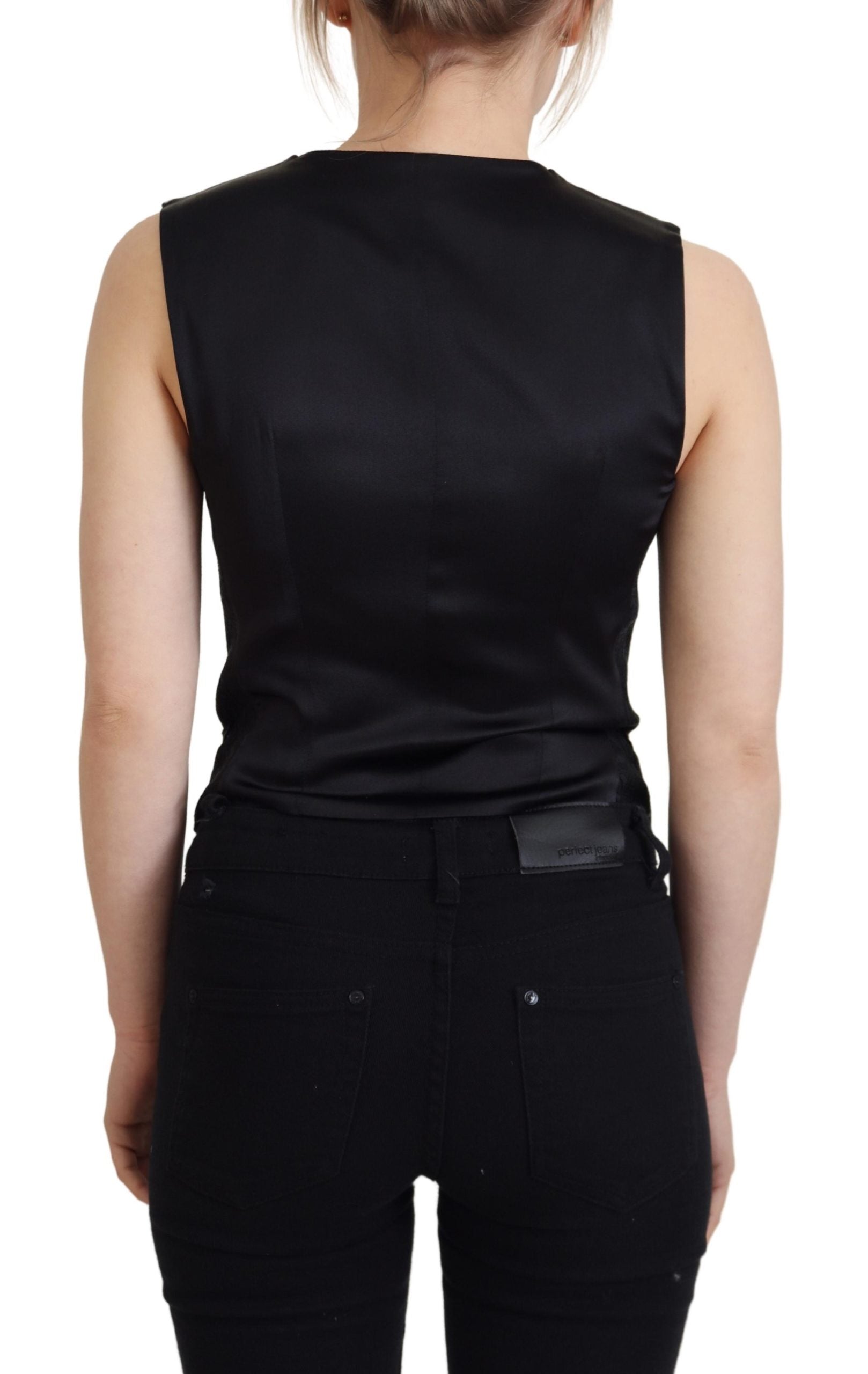 Dolce & Gabbana Black Brocade Button Down Sleeveless Vest Top by Dolce & Gabbana
