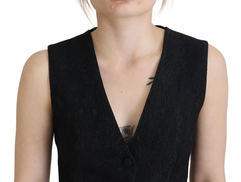 Dolce & Gabbana Black Brocade Button Down Sleeveless Vest Top by Dolce & Gabbana