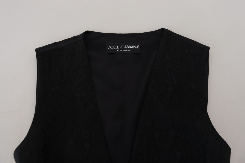Dolce & Gabbana Black Brocade Button Down Sleeveless Vest Top by Dolce & Gabbana