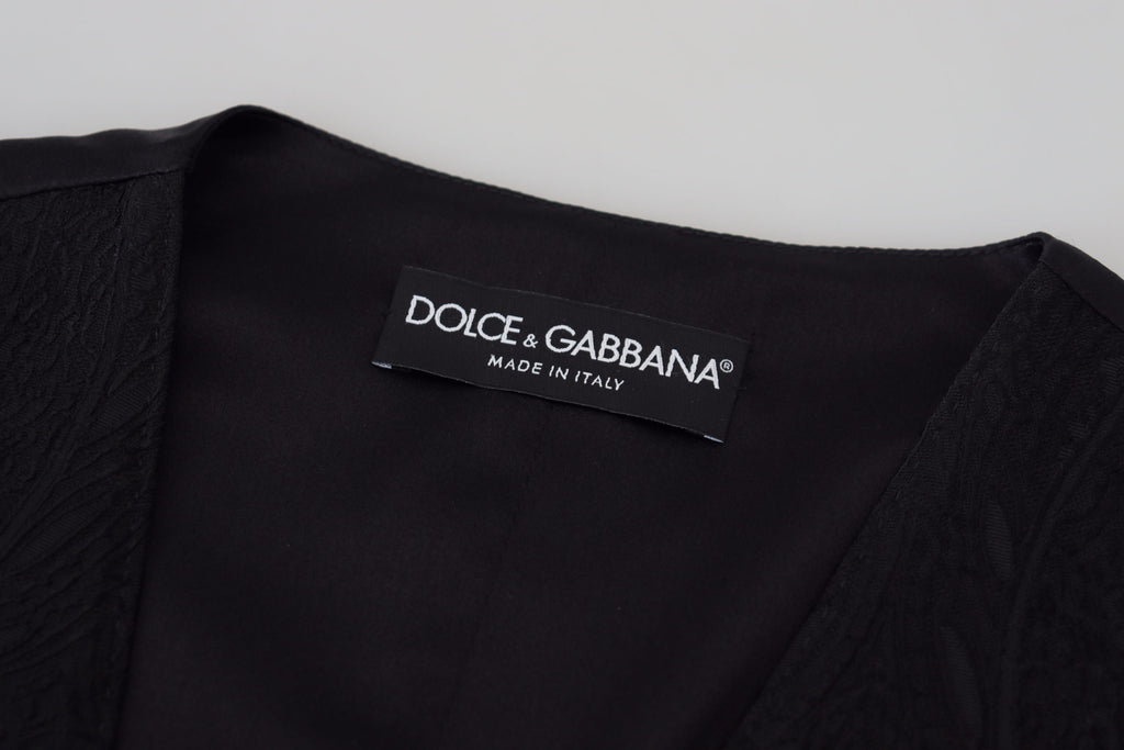 Dolce & Gabbana Black Brocade Button Down Sleeveless Vest Top by Dolce & Gabbana