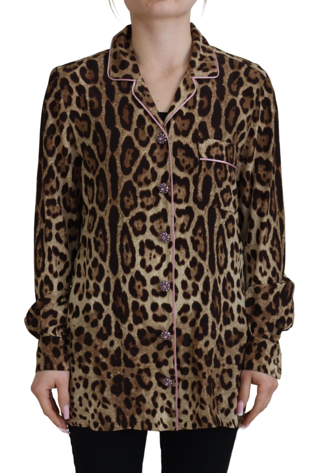 Dolce & Gabbana Brown Leopard Print Long Sleeves Blouse Top by Dolce & Gabbana