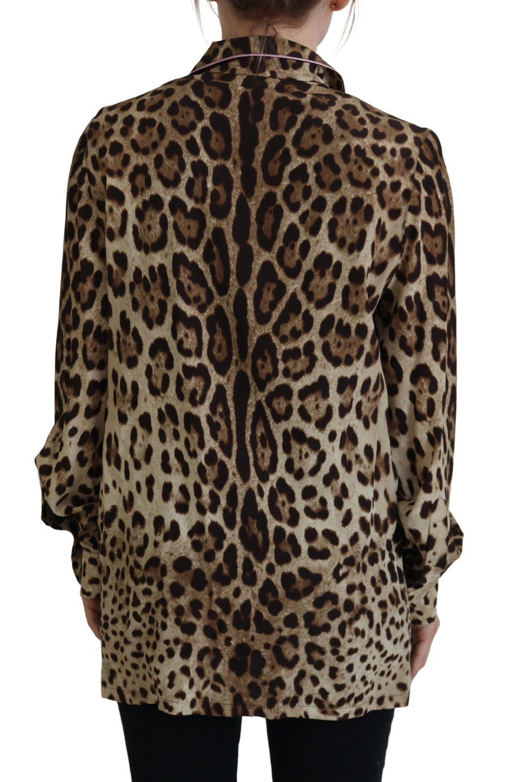 Dolce & Gabbana Brown Leopard Print Long Sleeves Blouse Top by Dolce & Gabbana