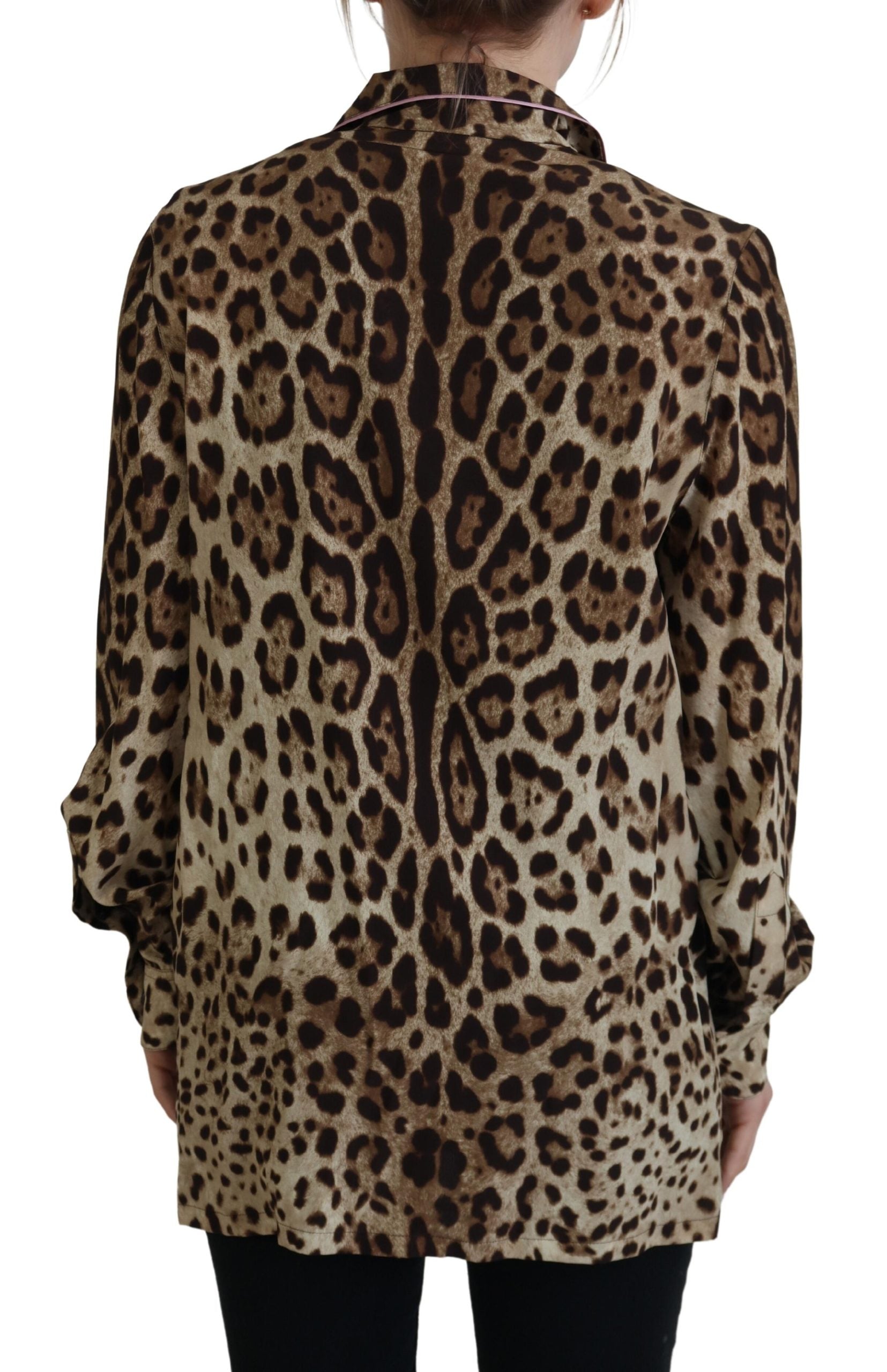Dolce & Gabbana Brown Leopard Print Long Sleeves Blouse Top by Dolce & Gabbana