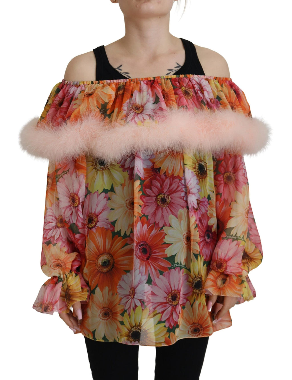 Dolce & Gabbana Multicolor Floral Fur Shearling Blouse Top by Dolce & Gabbana