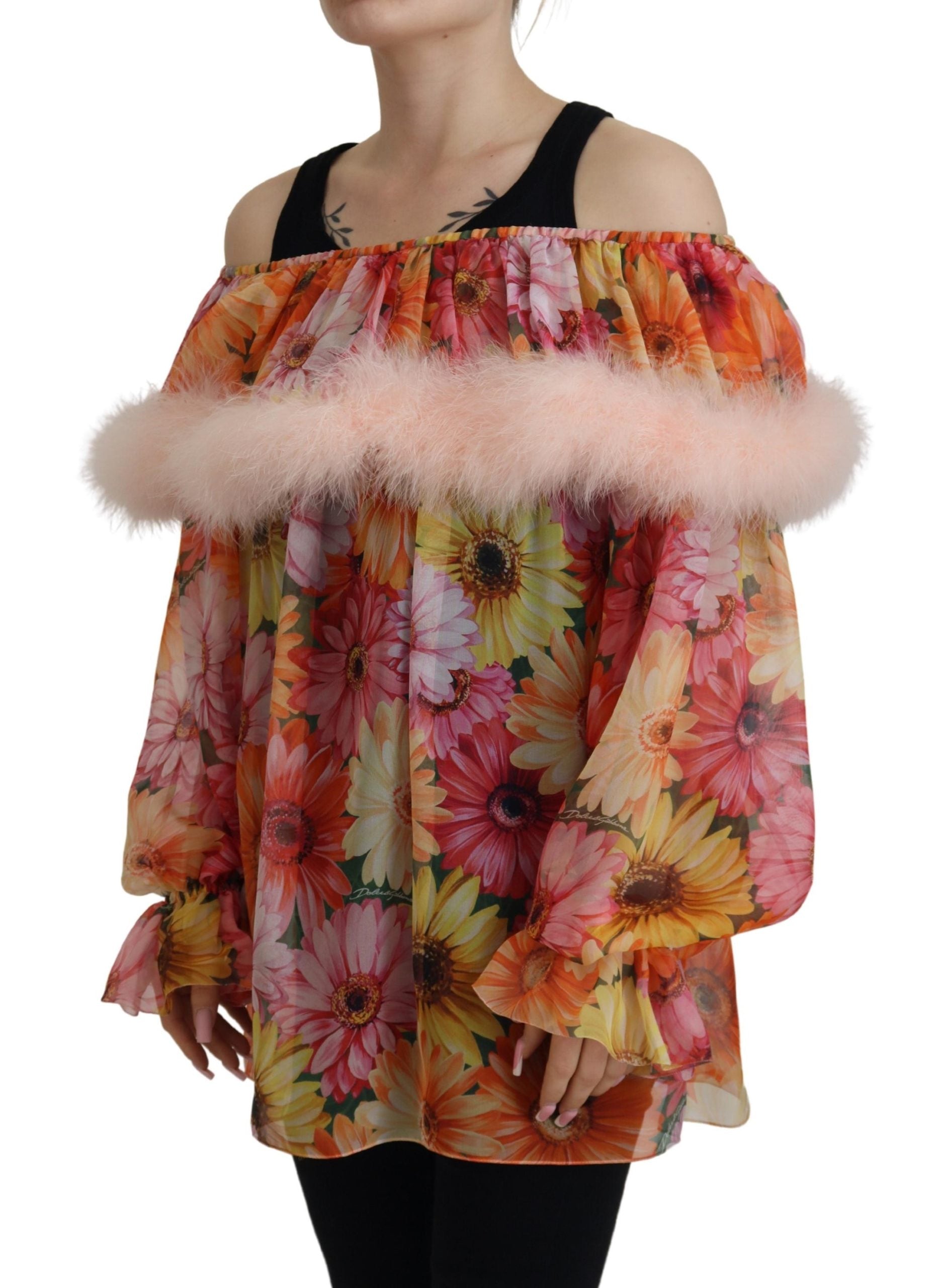 Dolce & Gabbana Multicolor Floral Fur Shearling Blouse Top by Dolce & Gabbana