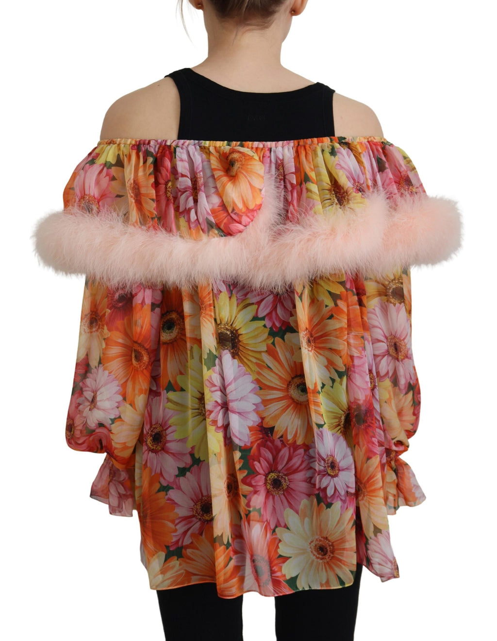 Dolce & Gabbana Multicolor Floral Fur Shearling Blouse Top by Dolce & Gabbana