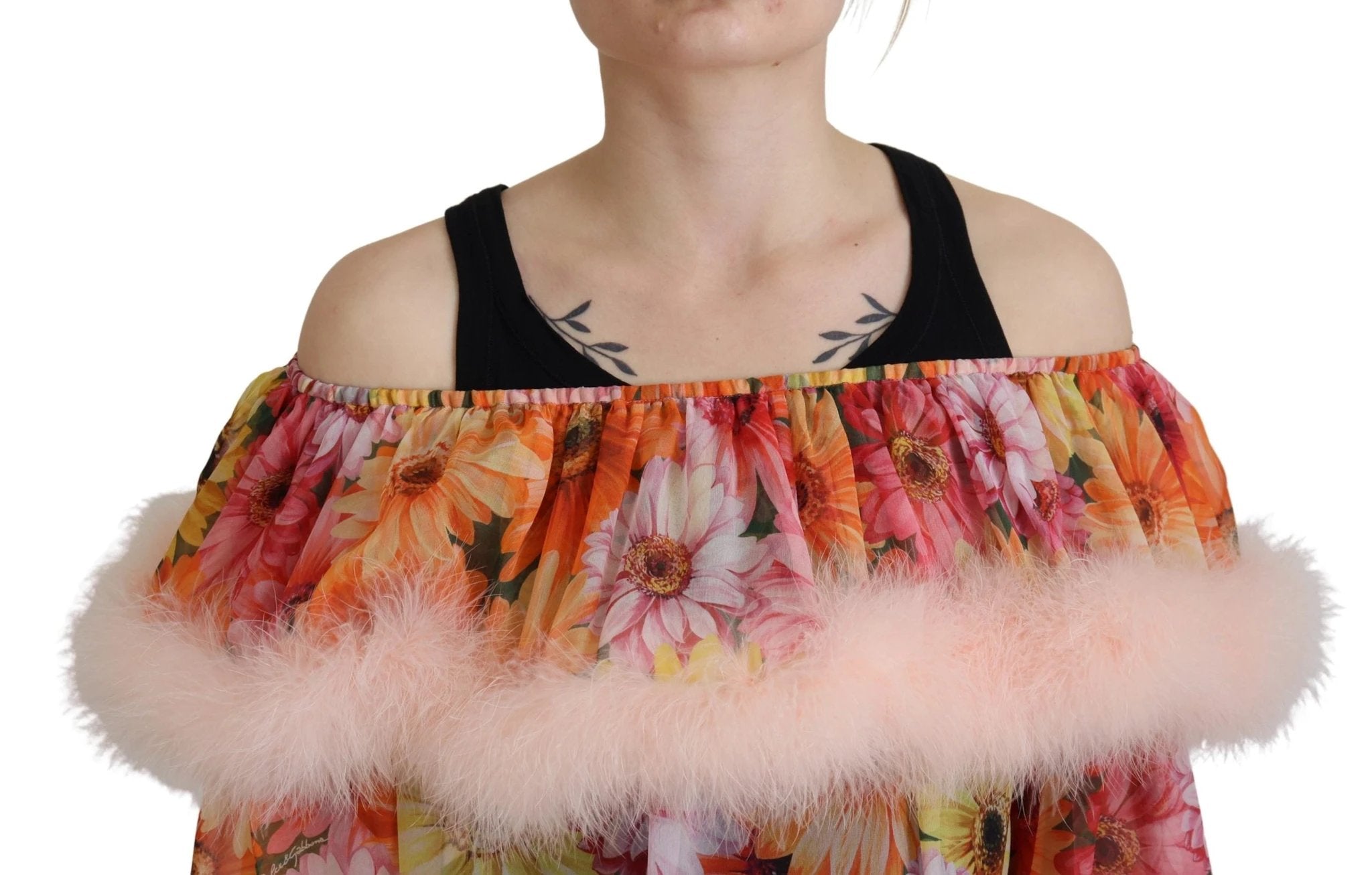 Dolce & Gabbana Multicolor Floral Fur Shearling Blouse Top by Dolce & Gabbana
