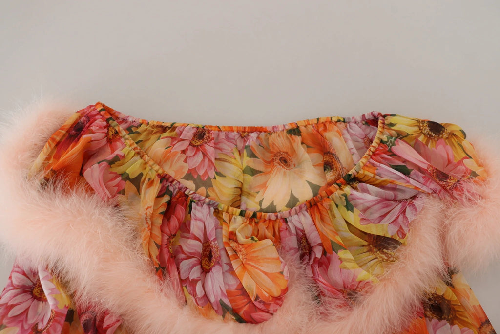 Dolce & Gabbana Multicolor Floral Fur Shearling Blouse Top by Dolce & Gabbana