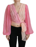 Dolce & Gabbana Pink Silk Wrap Long Sleeves Blouse Top by Dolce & Gabbana