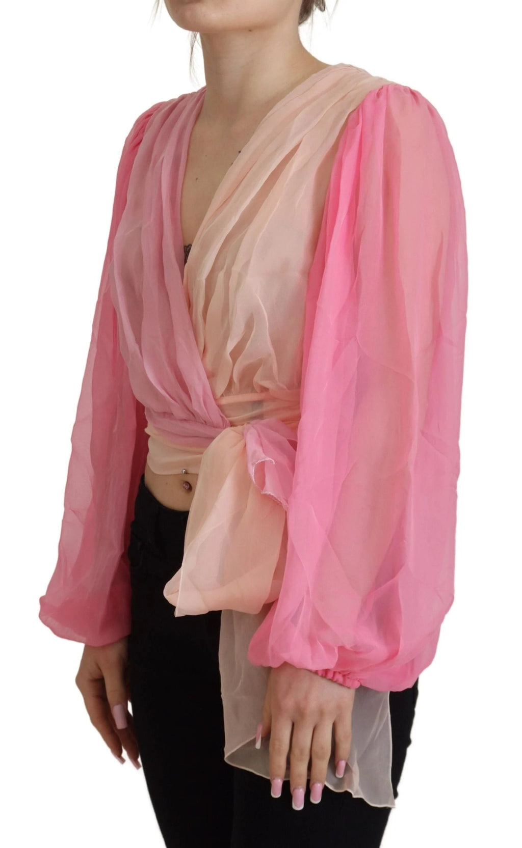 Dolce & Gabbana Pink Silk Wrap Long Sleeves Blouse Top by Dolce & Gabbana