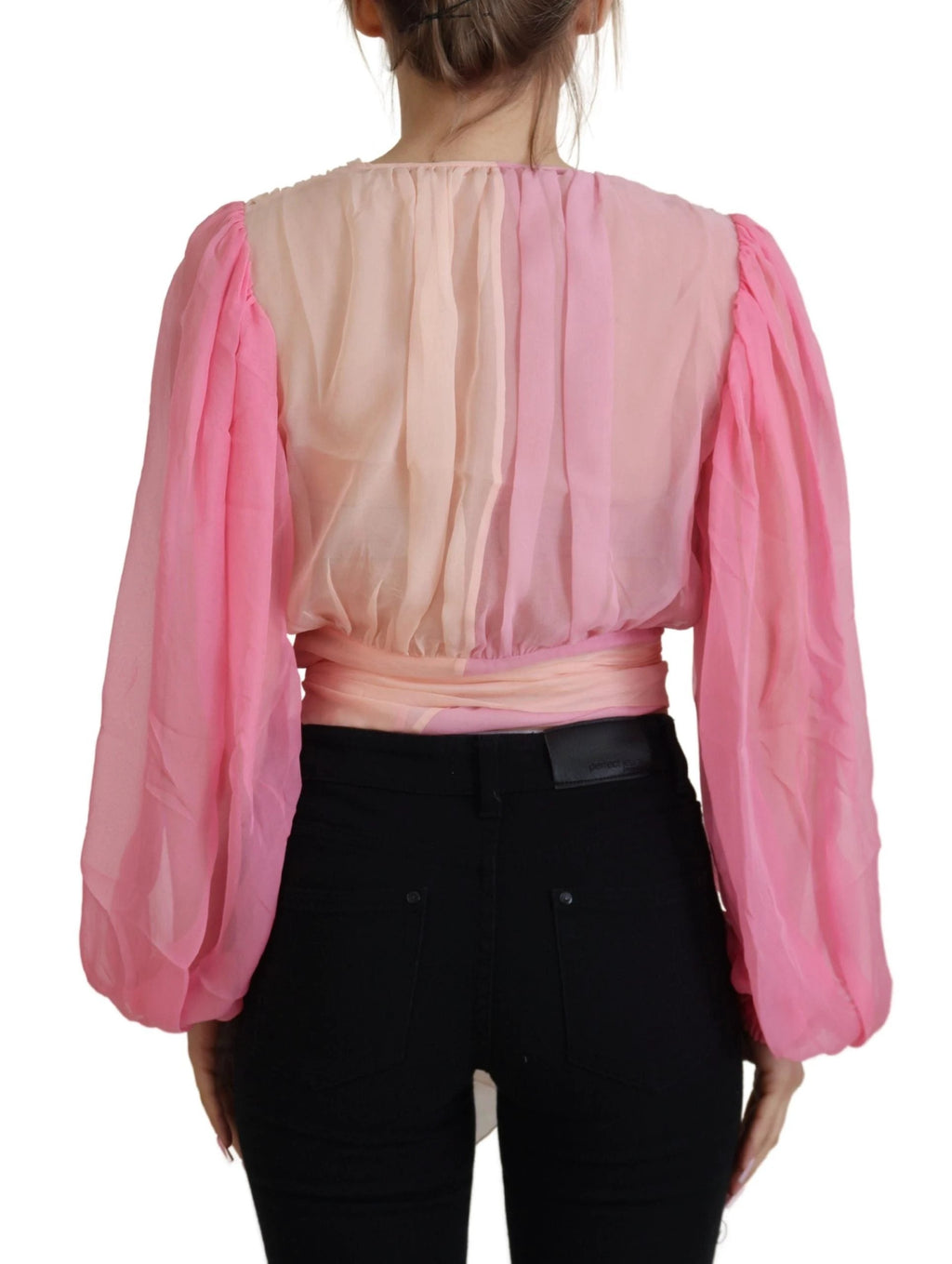 Dolce & Gabbana Pink Silk Wrap Long Sleeves Blouse Top by Dolce & Gabbana