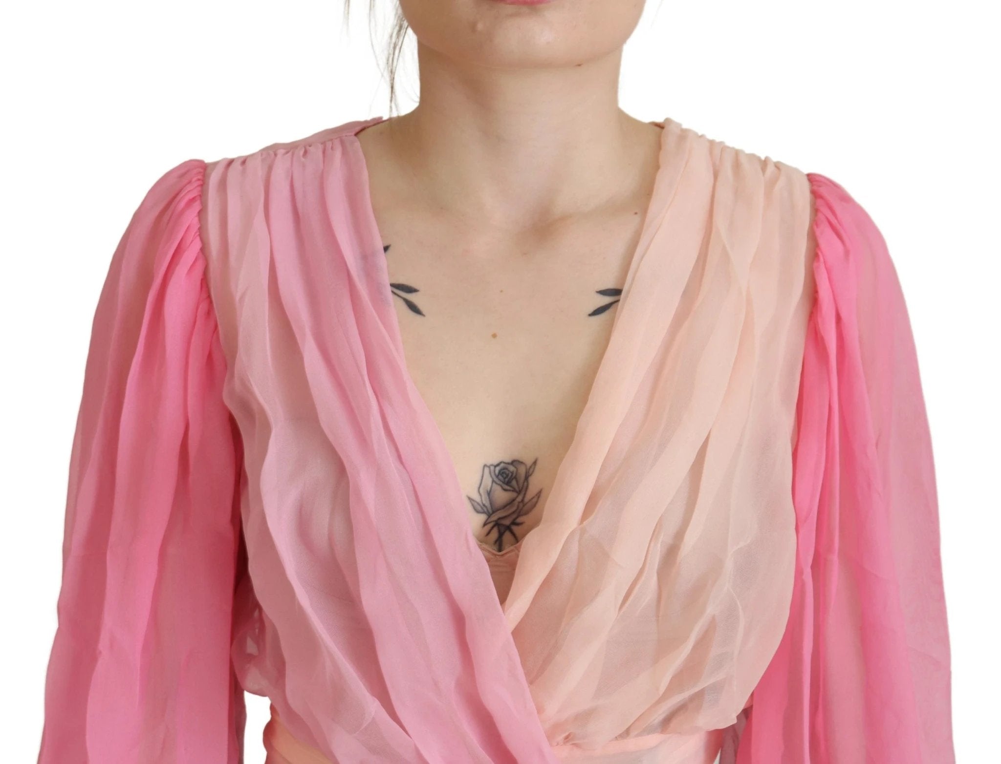 Dolce & Gabbana Pink Silk Wrap Long Sleeves Blouse Top by Dolce & Gabbana