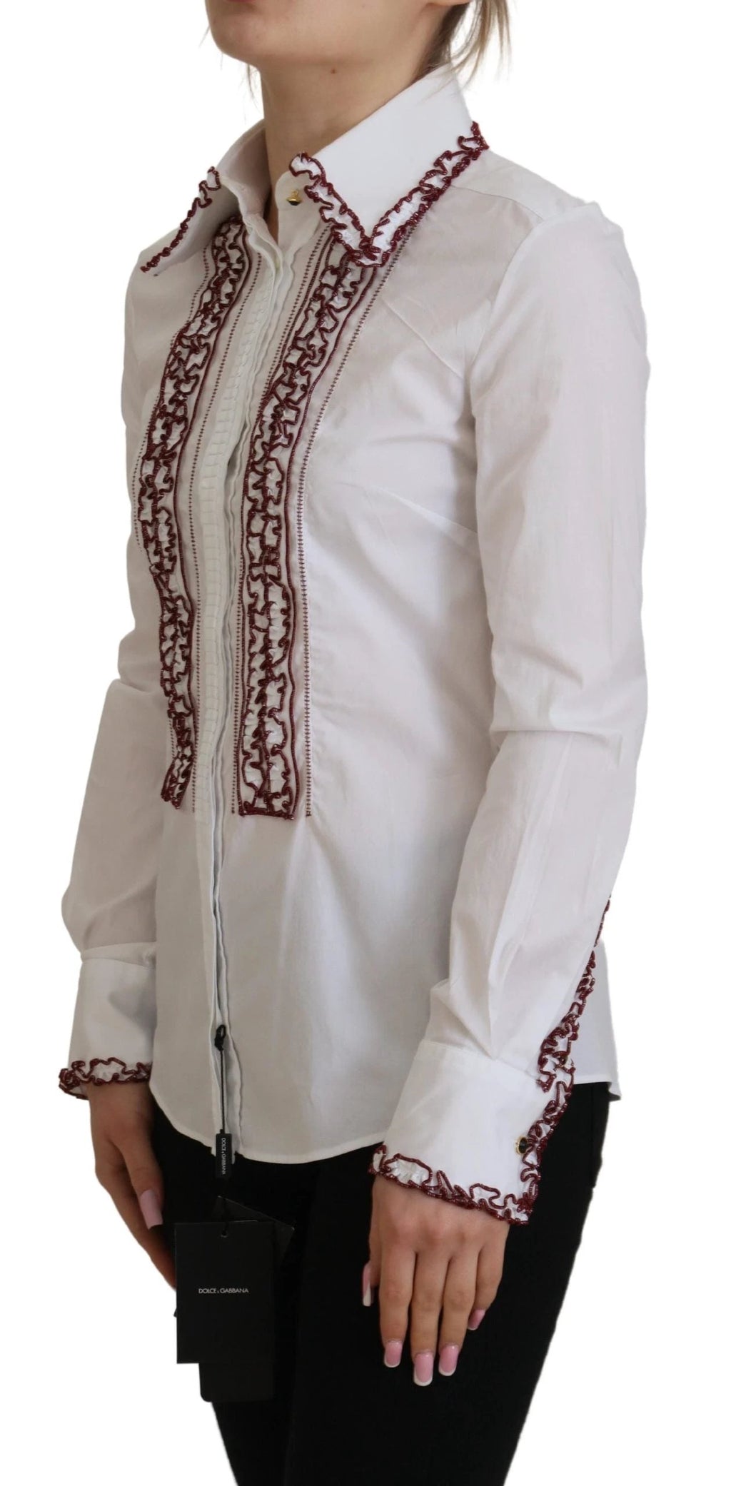 Dolce & Gabbana White Lace Long Sleeves Ruffle Collar Top by Dolce & Gabbana