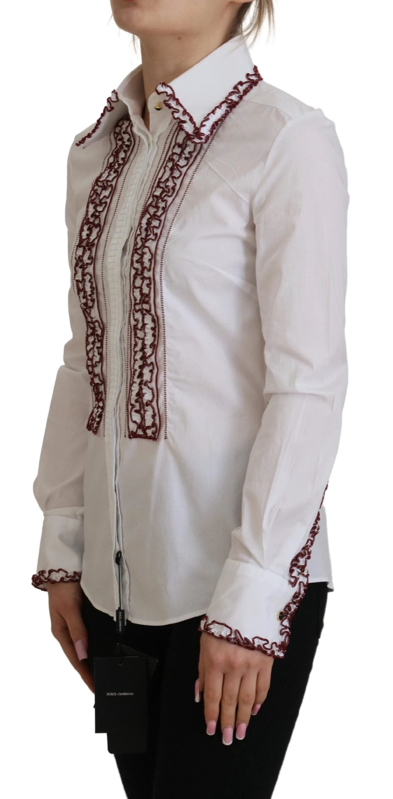 Dolce & Gabbana White Lace Long Sleeves Ruffle Collar Top by Dolce & Gabbana