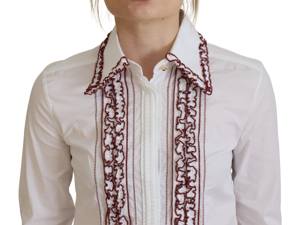 Dolce & Gabbana White Lace Long Sleeves Ruffle Collar Top by Dolce & Gabbana