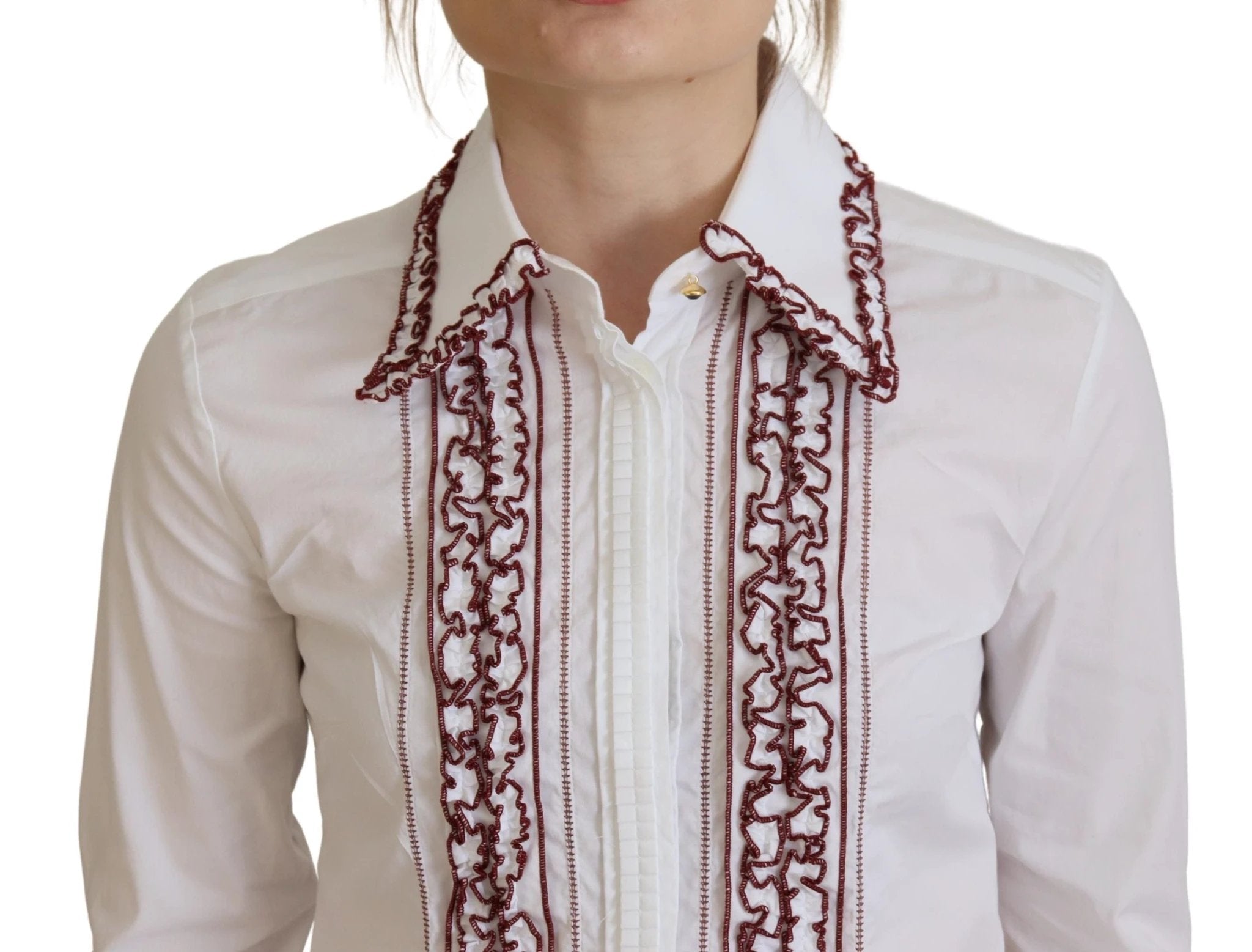 Dolce & Gabbana White Lace Long Sleeves Ruffle Collar Top by Dolce & Gabbana