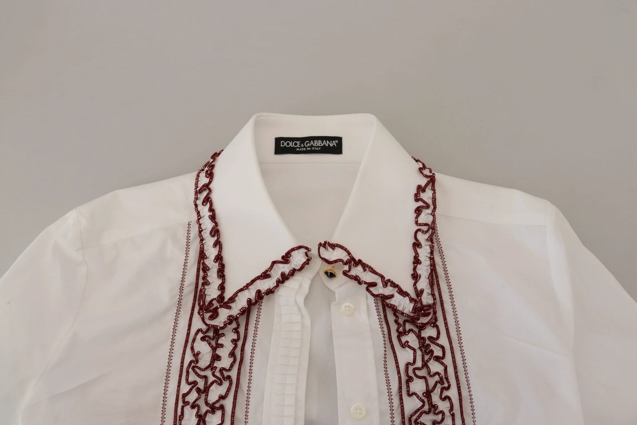 Dolce & Gabbana White Lace Long Sleeves Ruffle Collar Top by Dolce & Gabbana