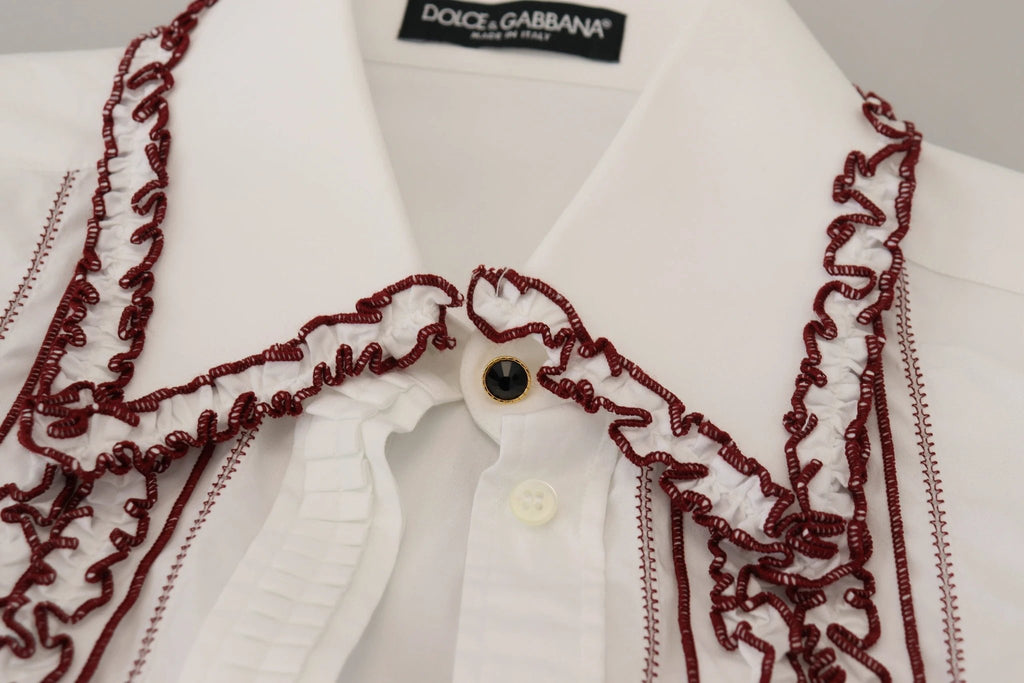 Dolce & Gabbana White Lace Long Sleeves Ruffle Collar Top by Dolce & Gabbana