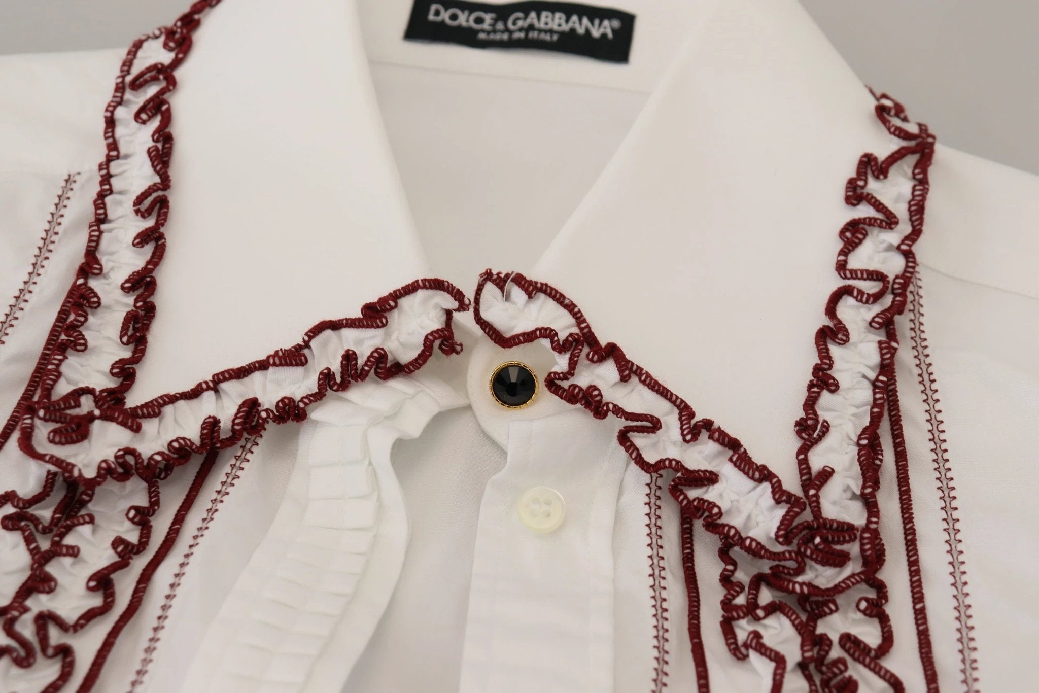 Dolce & Gabbana White Lace Long Sleeves Ruffle Collar Top by Dolce & Gabbana