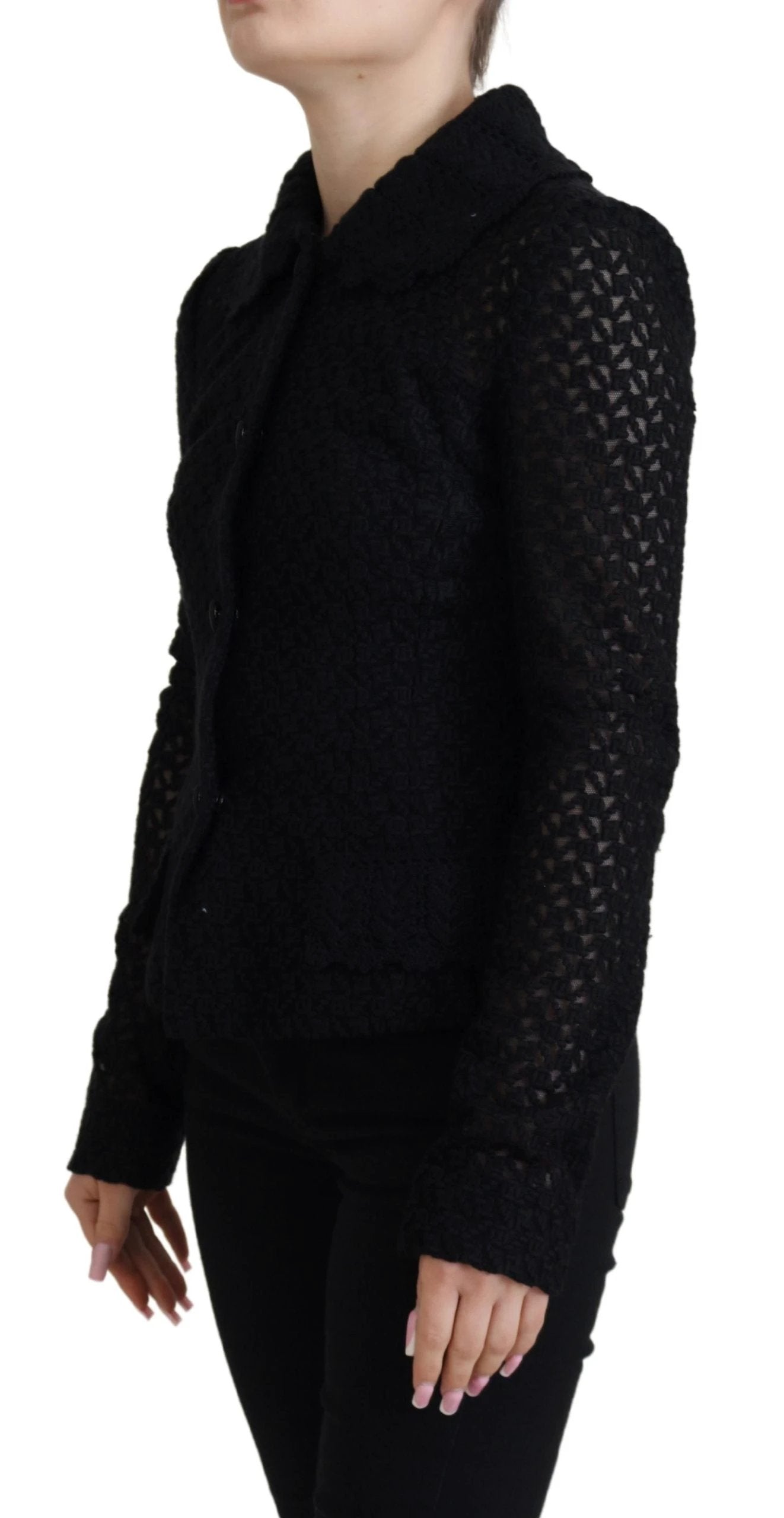 Dolce & Gabbana Black Wool Knitted Button Down Collar Jacket by Dolce & Gabbana
