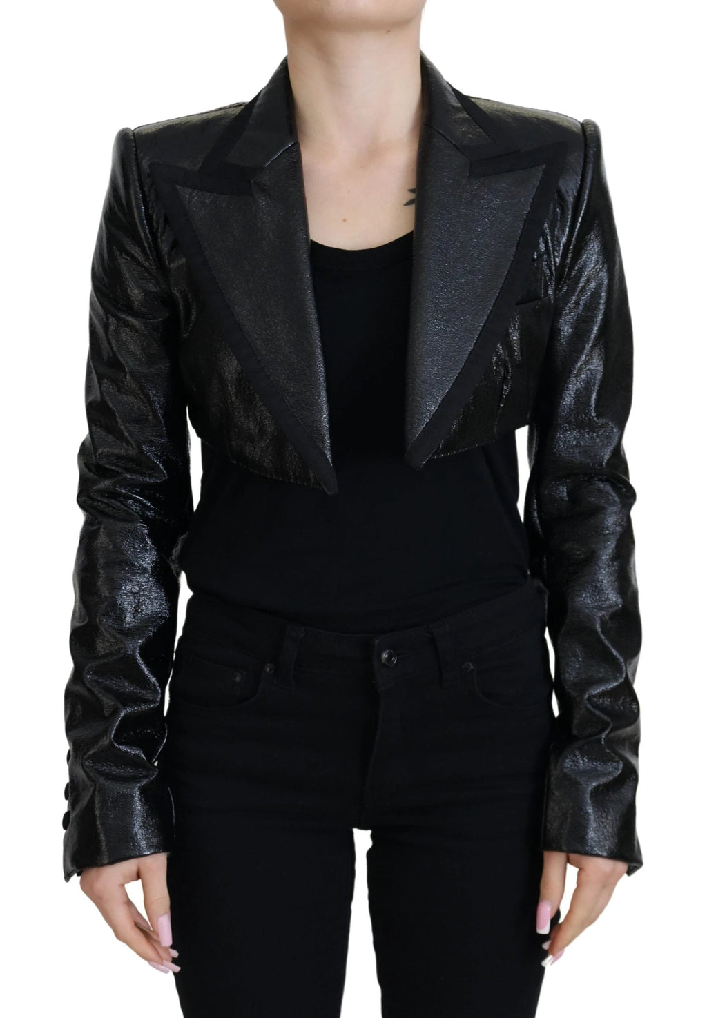 Dolce & Gabbana Black Long Sleeves Crop Blazer Cotton Jacket by Dolce & Gabbana