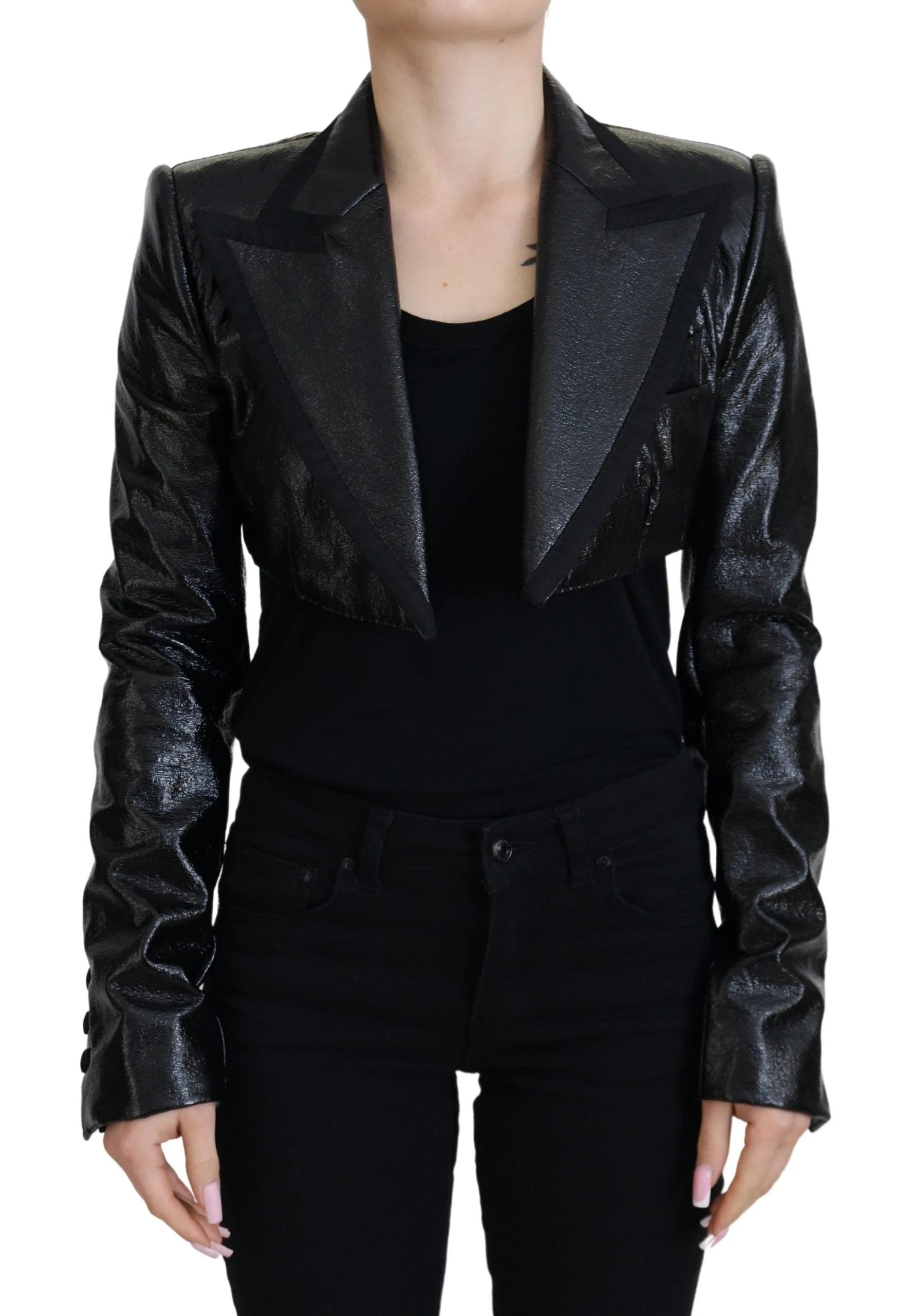 Dolce & Gabbana Black Long Sleeves Crop Blazer Cotton Jacket by Dolce & Gabbana