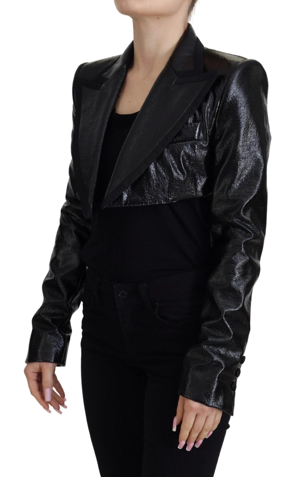 Dolce & Gabbana Black Long Sleeves Crop Blazer Cotton Jacket by Dolce & Gabbana