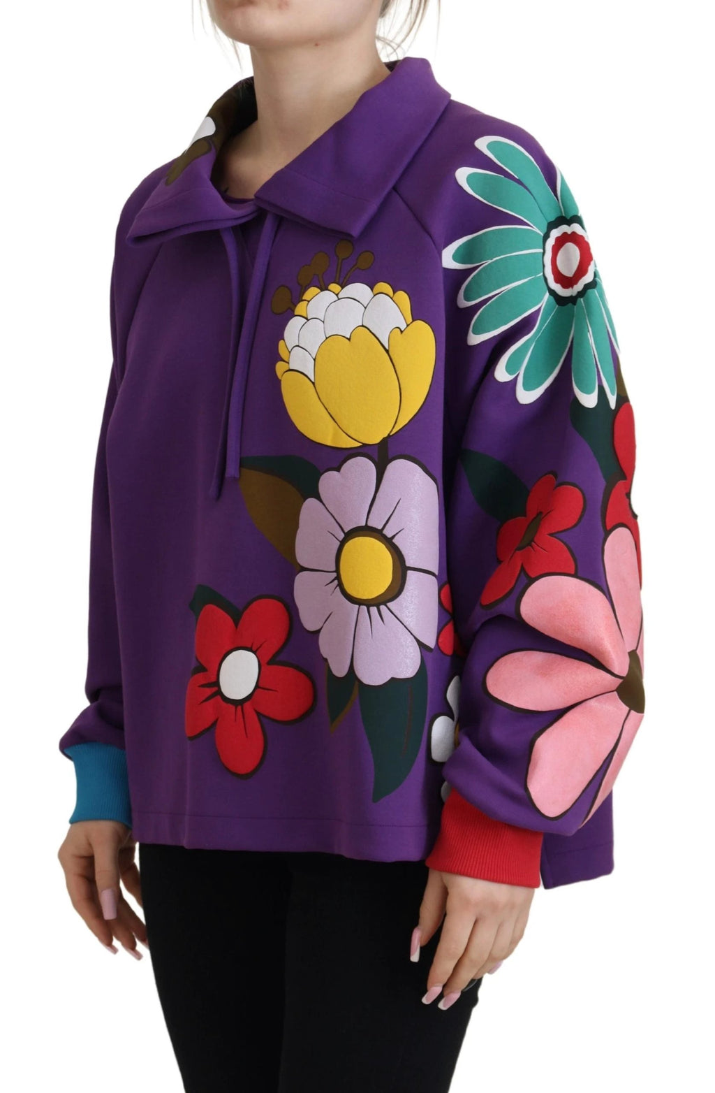 Dolce & Gabbana Purple Floral Print Pullover Cotton Sweater by Dolce & Gabbana