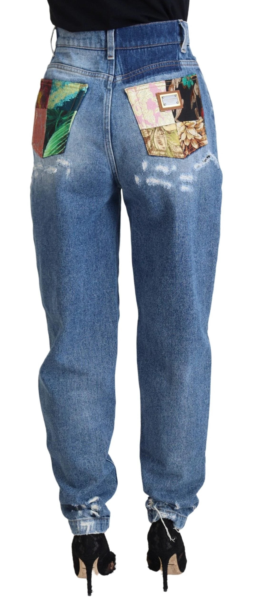 Dolce & Gabbana Blue Washed Cotton Tattered Denim Jeans by Dolce & Gabbana
