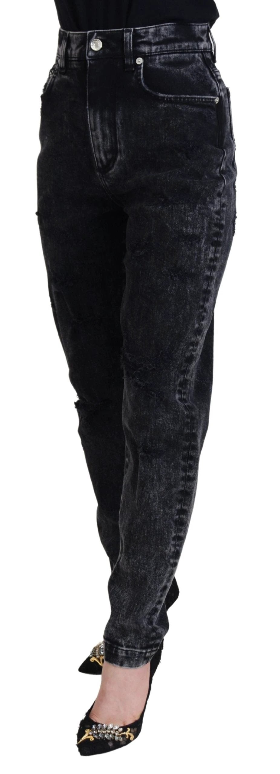 Dolce & Gabbana Black Washed Cotton High Waist Denim Jeans by Dolce & Gabbana