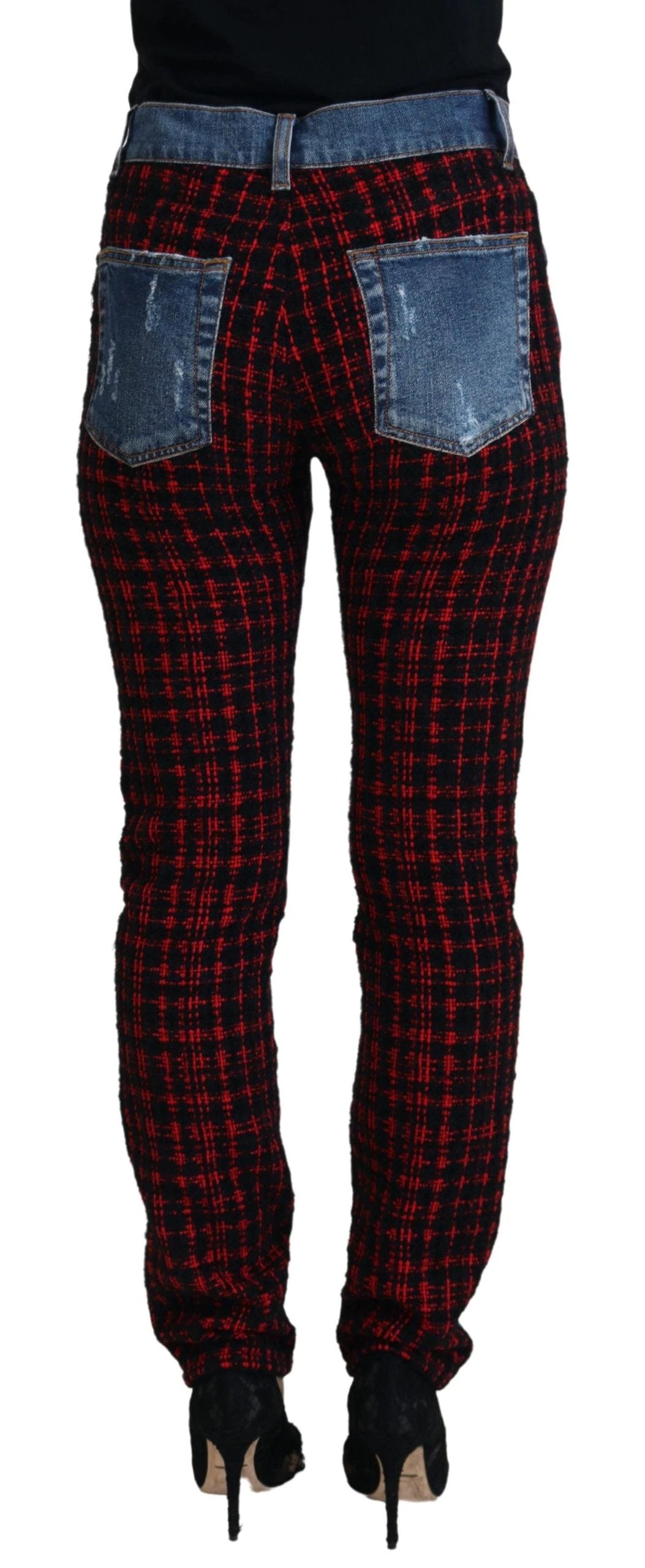 Dolce & Gabbana Blue Checkered Back Skinny Denim Jeans by Dolce & Gabbana