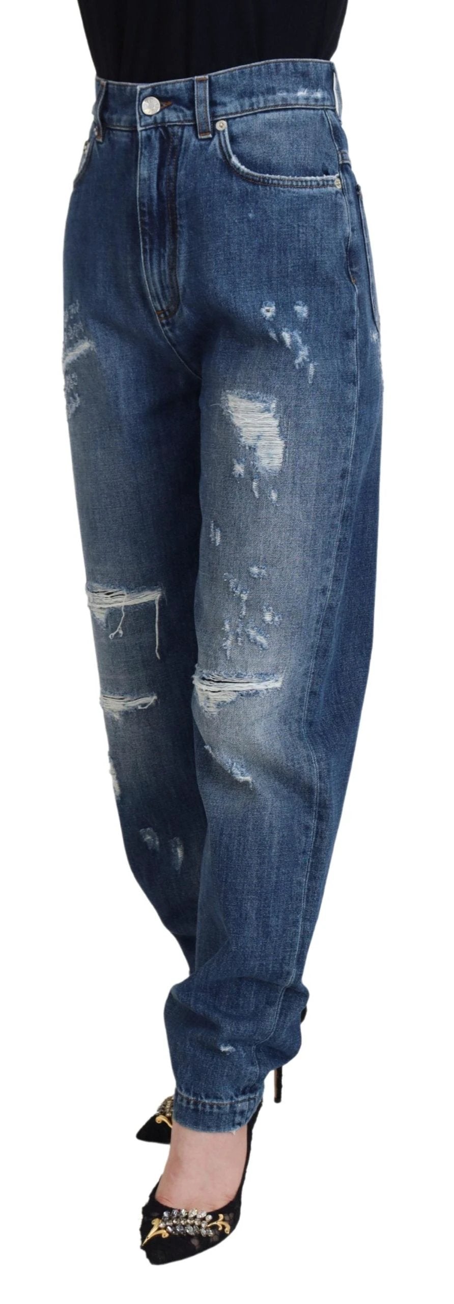 Dolce & Gabbana Blue Washed Cotton Tattered Denim Jeans by Dolce & Gabbana