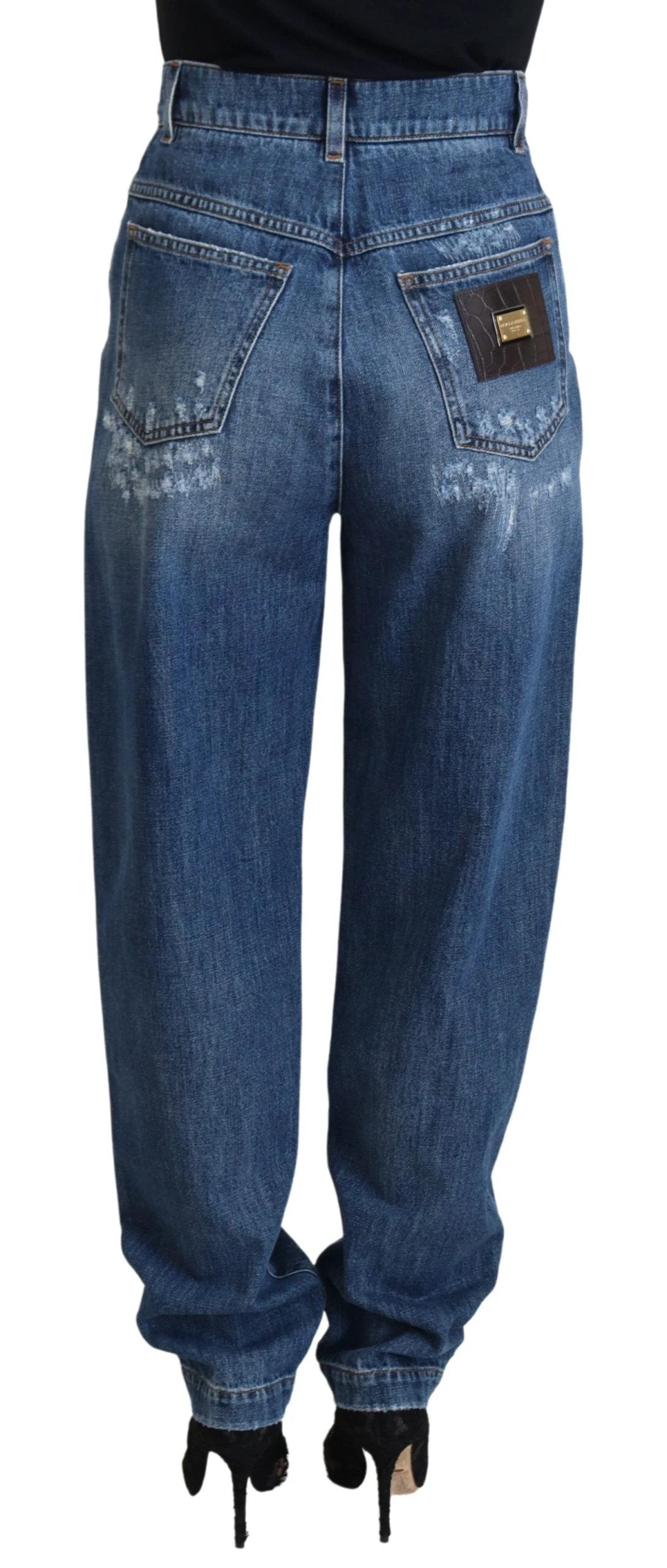 Dolce & Gabbana Blue Washed Cotton Tattered Denim Jeans by Dolce & Gabbana