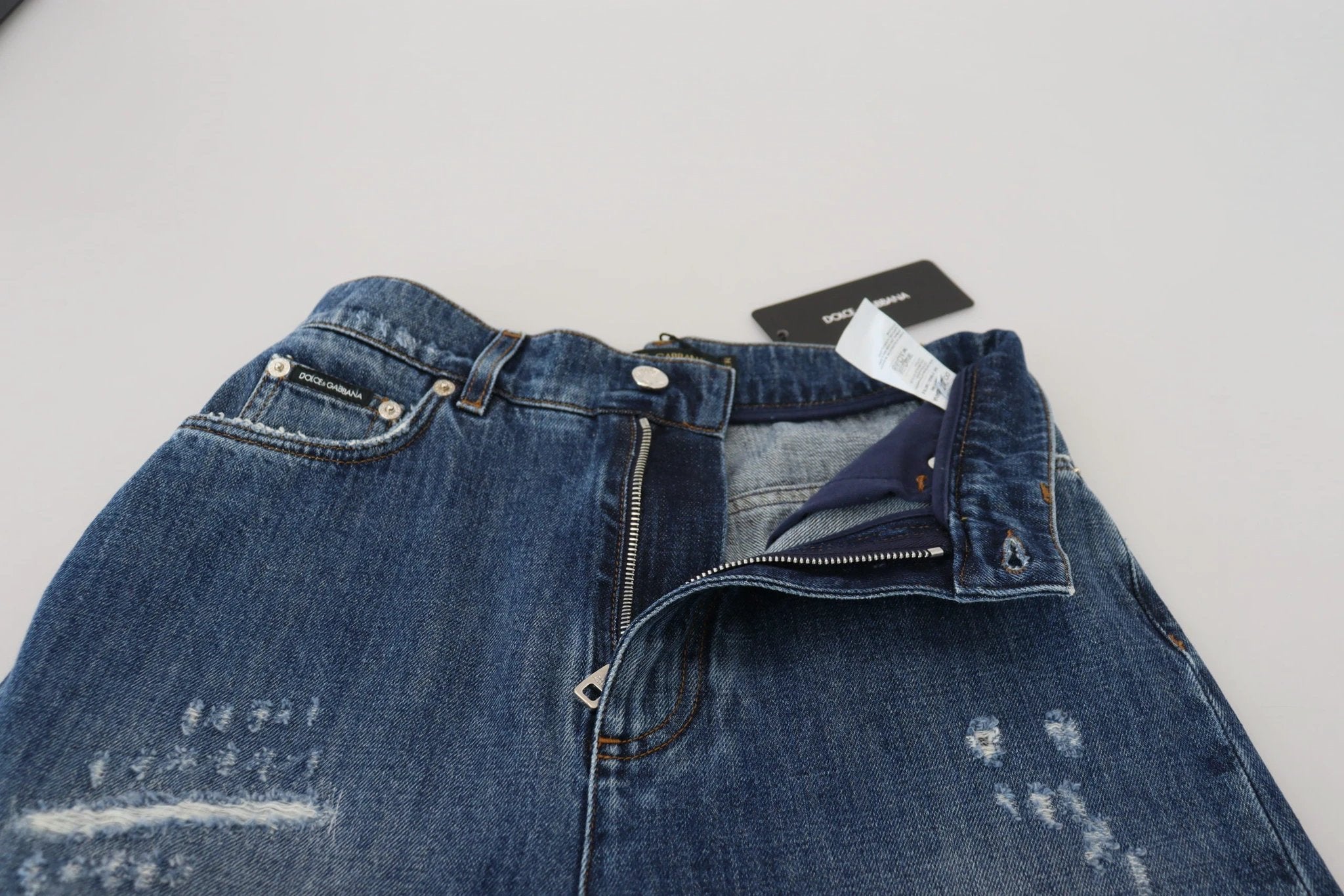 Dolce & Gabbana Blue Washed Cotton Tattered Denim Jeans by Dolce & Gabbana