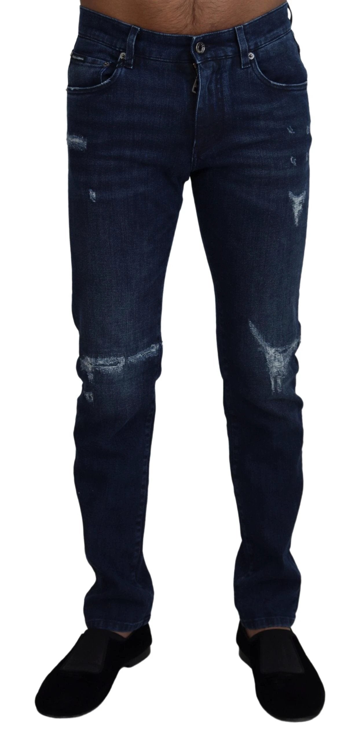 Dolce & Gabbana Blue Cotton Skinny Tattered Denim Jeans by Dolce & Gabbana