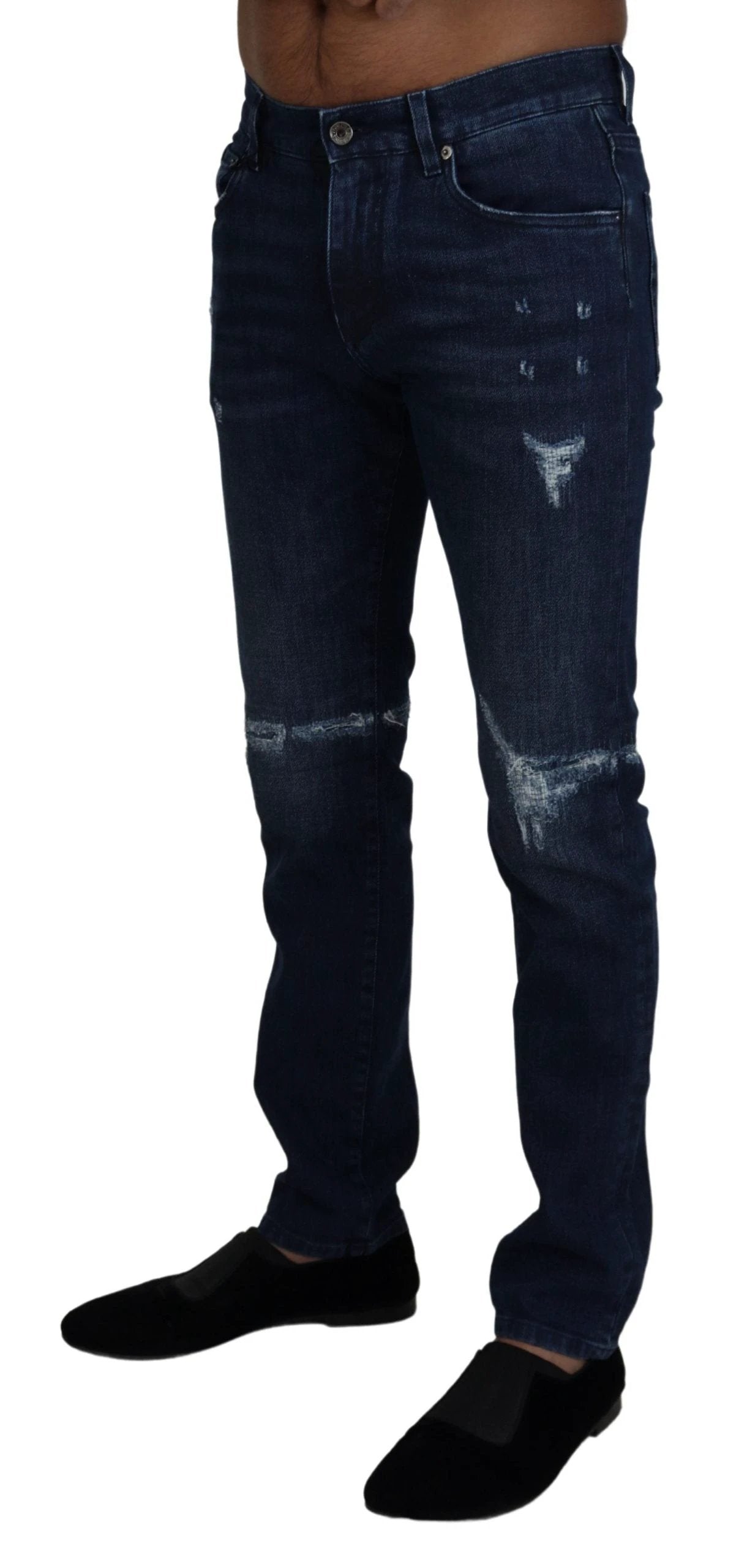 Dolce & Gabbana Blue Cotton Skinny Tattered Denim Jeans by Dolce & Gabbana