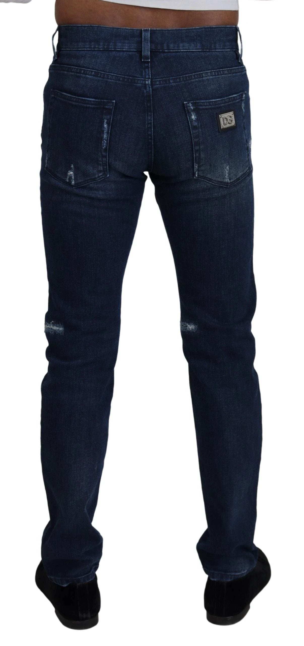 Dolce & Gabbana Blue Cotton Skinny Tattered Denim Jeans by Dolce & Gabbana