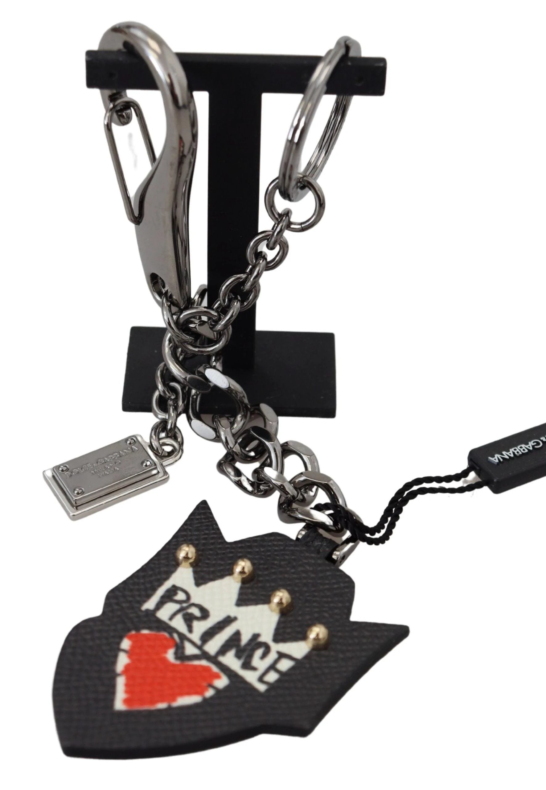 Dolce & Gabbana Black Prince Studs Logo Silver Brass Keychain by Dolce & Gabbana