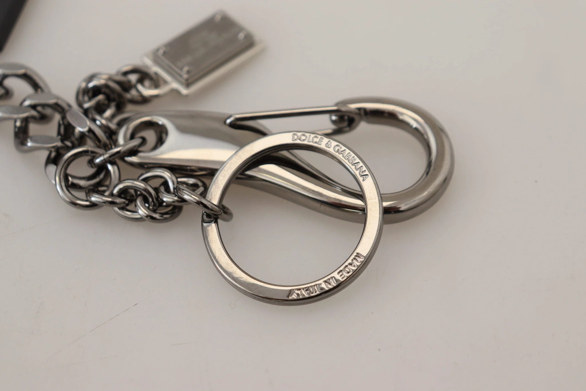 Dolce & Gabbana Black Prince Studs Logo Silver Brass Keychain by Dolce & Gabbana