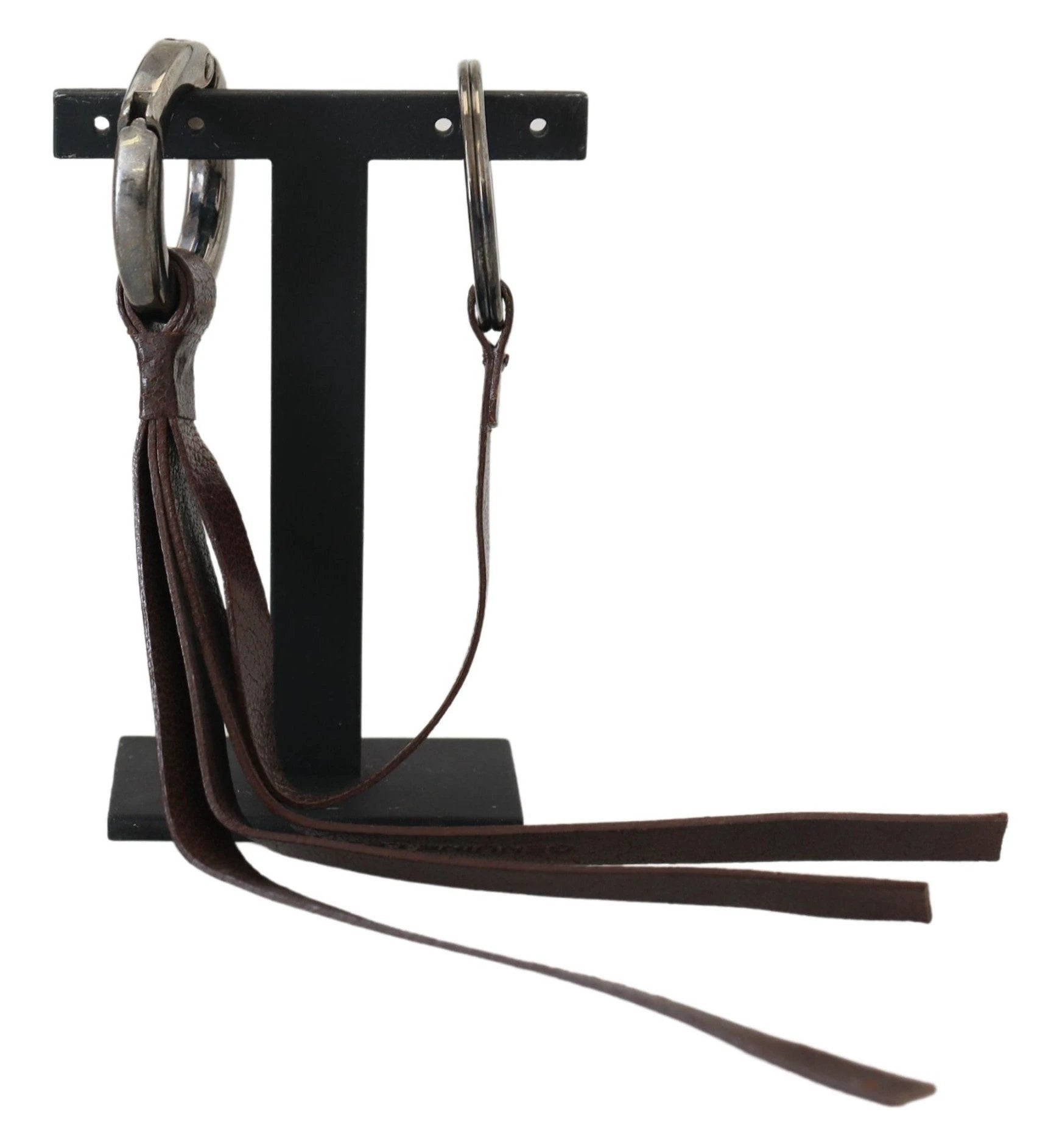 Costume National Brown Leather Silver Tone Metal Keyring Keychain by Costume National