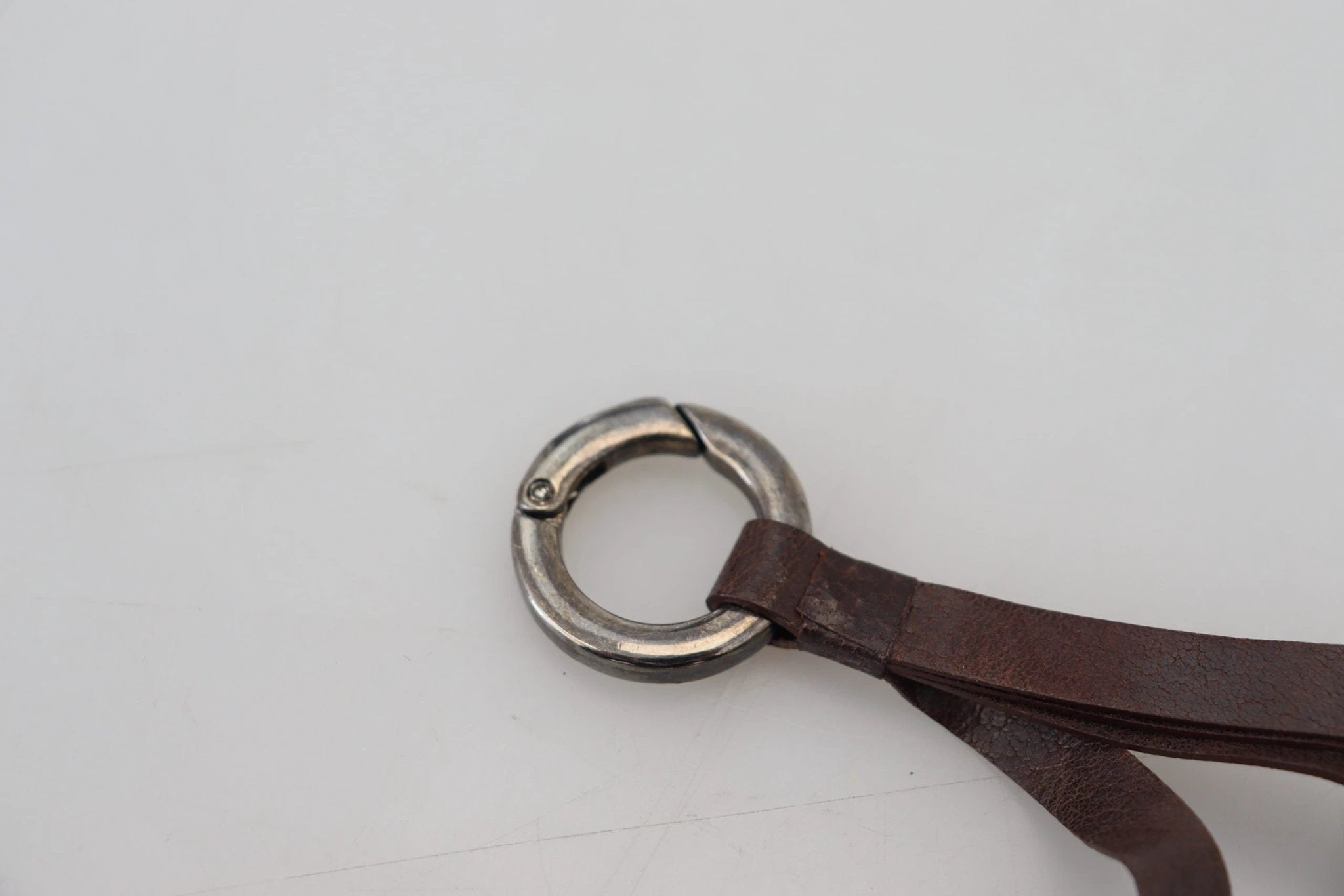 Costume National Brown Leather Silver Tone Metal Keyring Keychain by Costume National