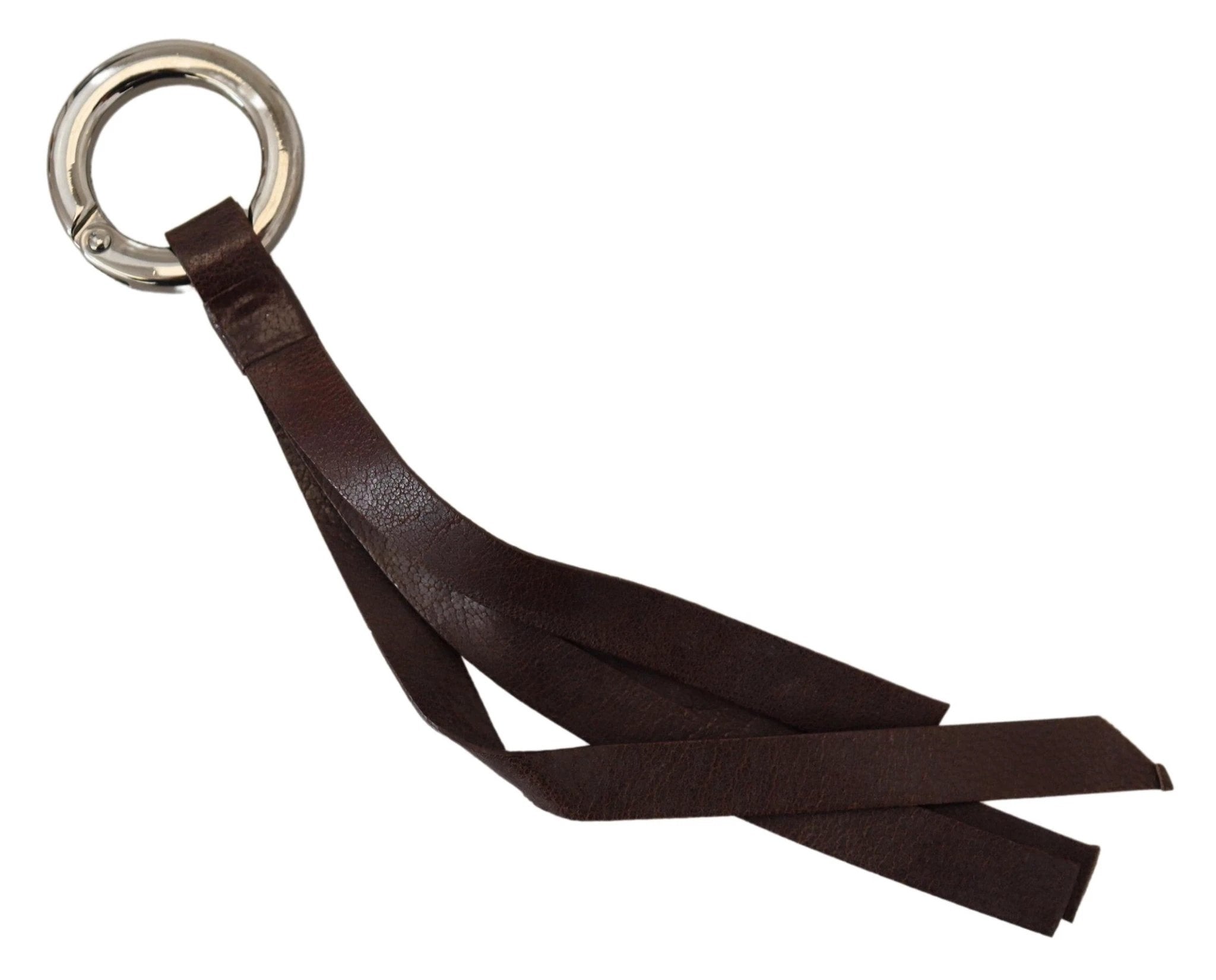 Costume National Brown Leather Silver Tone Metal Keyring Keychain by Costume National