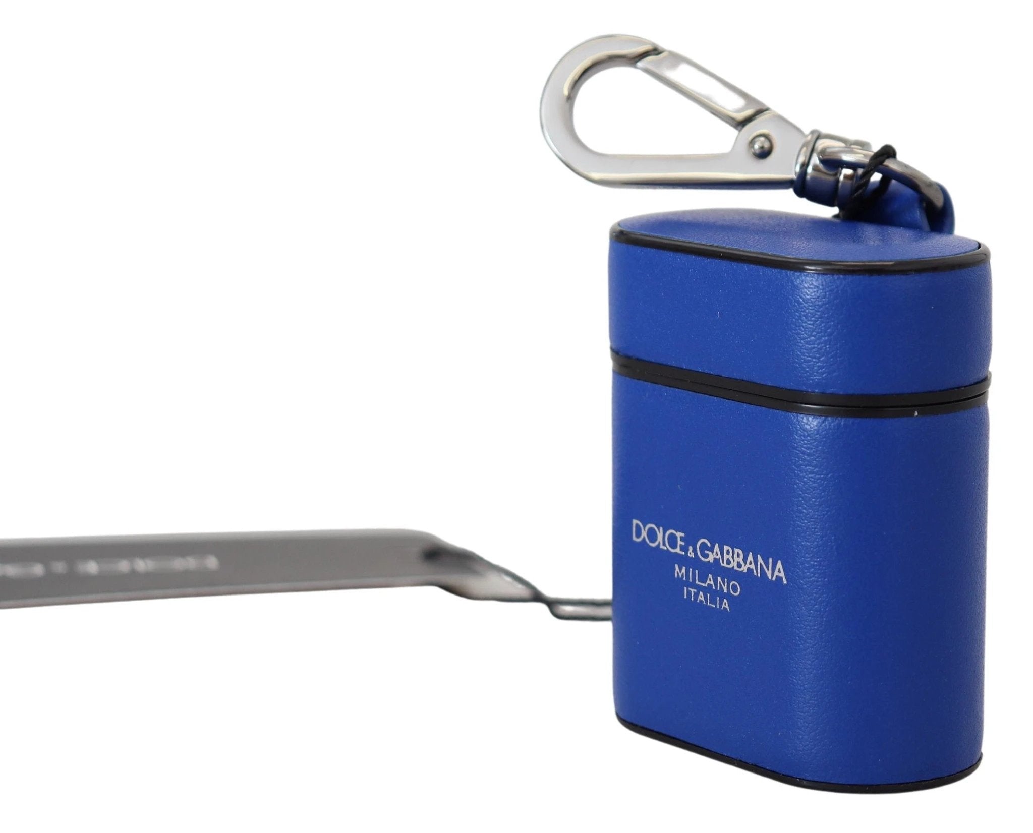 Dolce & Gabbana Blue Leather Silver Metal Logo Airpods Case by Dolce & Gabbana